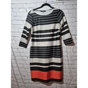 Nine West Dress Size 6 Black Beige Orange Striped Career Casual 3/4 Sleeve. 265